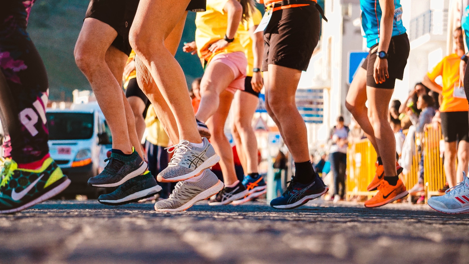 Trainers on the start line at sunrise