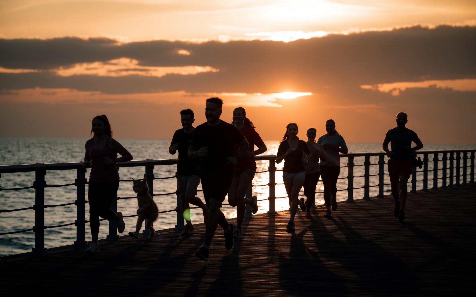 Sunrise runners on Eastbourne seafront